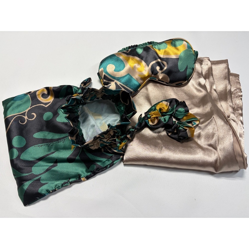 Chico's Paisley Satin Sleep Set 5pc Pillowcase Eye Mask Scrunchie Pouch